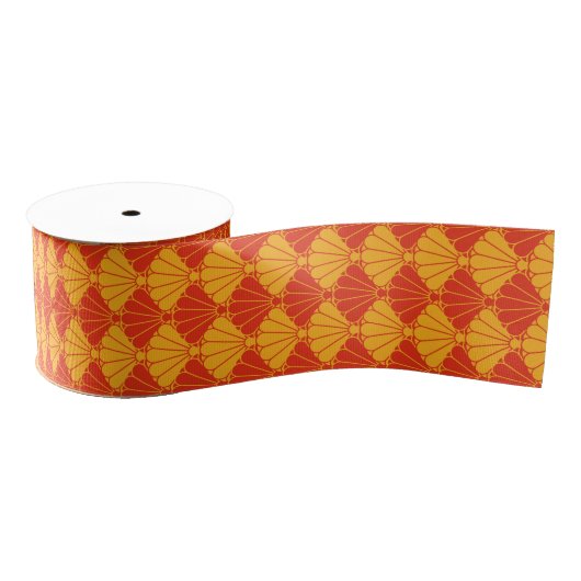 Oriental Red Yellow Kiku Chrysanthemum Mon Pattern Ripsband (Spule)