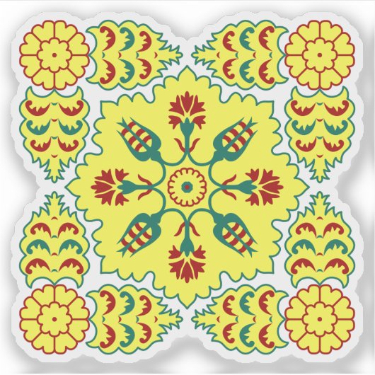 Oriental Red Yellow Ottoman Turkish Tulip Pattern Aufkleber (Vorderseite)