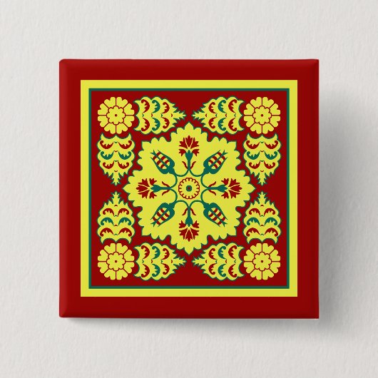 Oriental Red Yellow Ottoman Turkish Tulip Pattern Button (Vorderseite)