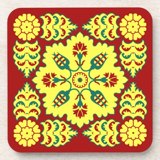 Oriental Red Yellow Ottoman Turkish Tulip Pattern Getränkeuntersetzer (Vorderseite)