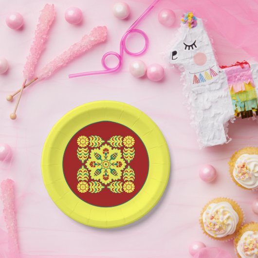 Oriental Red Yellow Ottoman Turkish Tulip Pattern Pappteller (Party)