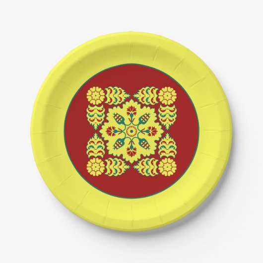 Oriental Red Yellow Ottoman Turkish Tulip Pattern Pappteller (Vorderseite)