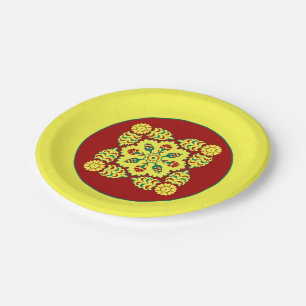 Oriental Red Yellow Ottoman Turkish Tulip Pattern Pappteller
