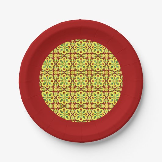 Oriental Red Yellow Ottoman Turkish Tulip Pattern Pappteller (Vorderseite)