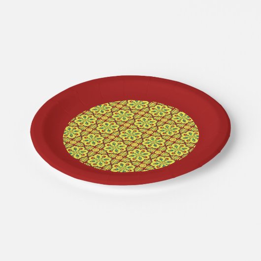 Oriental Red Yellow Ottoman Turkish Tulip Pattern Pappteller (Schrägansicht)