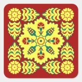 Oriental Red Yellow Ottoman Turkish Tulip Pattern Quadratischer Aufkleber (Vorderseite)
