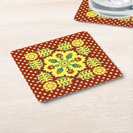 Oriental Red Yellow Ottoman Turkish Tulip Pattern Rechteckiger Pappuntersetzer (angewinkelt)