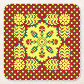Oriental Red Yellow Ottoman Turkish Tulip Pattern Rechteckiger Pappuntersetzer (Vorderseite)