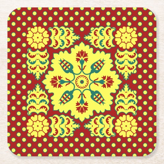 Oriental Red Yellow Ottoman Turkish Tulip Pattern Rechteckiger Pappuntersetzer (Vorderseite)