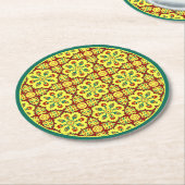 Oriental Red Yellow Ottoman Turkish Tulip Pattern Runder Pappuntersetzer (Angewinkelt)