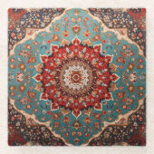 Oriental Retro Persian Muster Red Cream Blue Glasuntersetzer (Vorderseite)