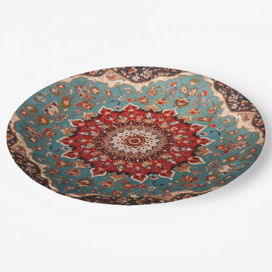Oriental Retro Persian Muster Red Cream Blue Pappteller (Schrägansicht)