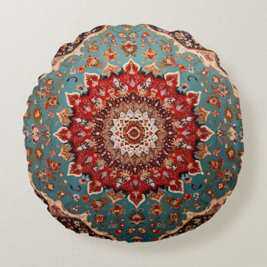 Oriental Retro Persian Muster Red Cream Blue Rundes Kissen (Vorderseite)