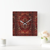 Oriental rug design in dark red quadratische wanduhr (Zuhause)
