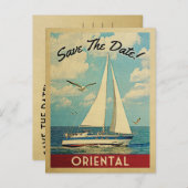 Oriental Save the Date Sailboat Nautical Ankündigungspostkarte (Vorne/Hinten)