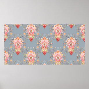 Oriental seamless background with paisley flower a poster