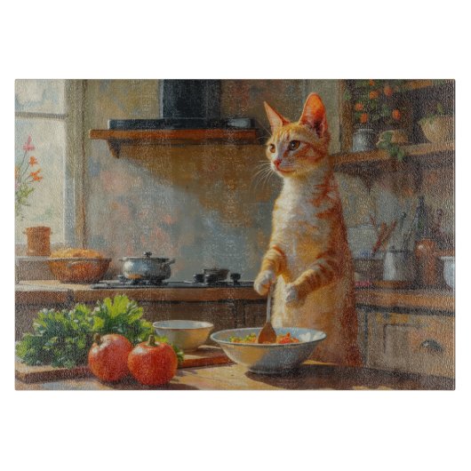 Oriental Shorthair Cat Cooking in Kitchen Schneidebrett (Vorderseite)