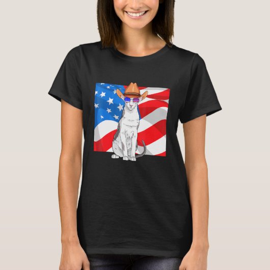 Oriental Shorthair Katze 4. Juli Patriotisch Ameri T-Shirt (Vorderseite)