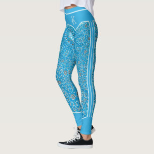 Oriental Sky Blue Arabesques Monogram kundenspezif Leggings