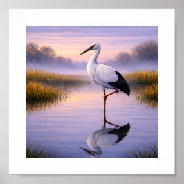 Oriental Stork at Dusk – Japanese Wild Birds Art Poster