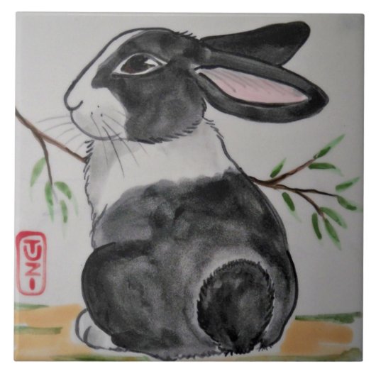 Oriental Style TUZI Dutch Rabbit 6" Tile Trivet Fliese (Vorderseite)