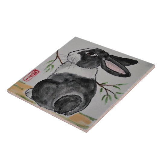 Oriental Style TUZI Dutch Rabbit 6" Tile Trivet Fliese (Seite)