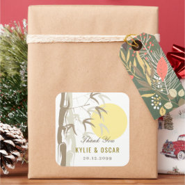 Oriental Sunrise Bamboo Garden Zen Yellow Wedding Quadratischer Aufkleber