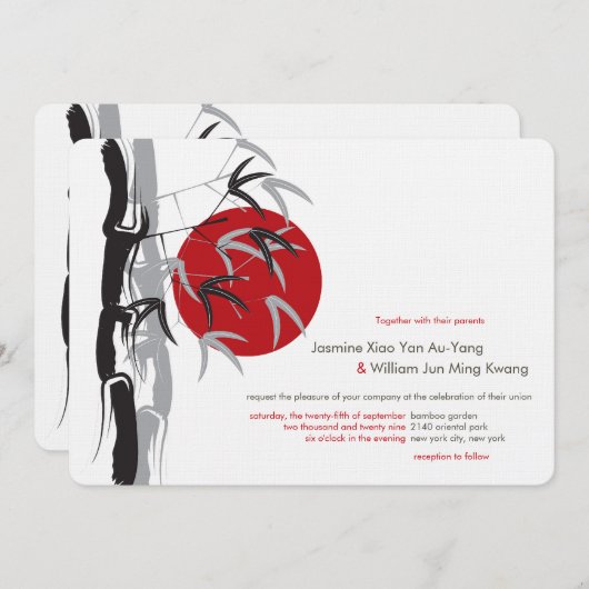 Oriental Sunrise Zen Bamboo Garden Asian Wedding Einladung (Vorne/Hinten)