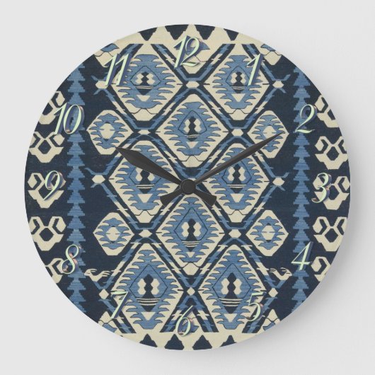 Oriental Turkish Persian Carpet Blue Große Wanduhr (Vorderseite)
