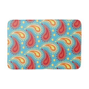 Oriental Turquoise Orange Persian Paisley Pattern Badematte