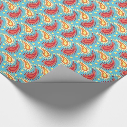 Oriental Turquoise Orange Persian Paisley Pattern Geschenkpapier (Ecke)
