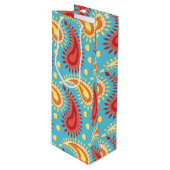 Oriental Turquoise Orange Persian Paisley Pattern Geschenktüte Für Weinflaschen (Vorderseite Schrägansicht)