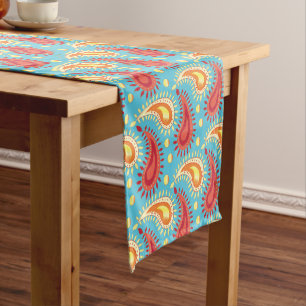 Oriental Turquoise Orange Persian Paisley Pattern Kurzer Tischläufer