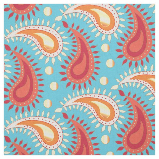Oriental Turquoise Orange Persian Paisley Pattern Stoff (Muster)