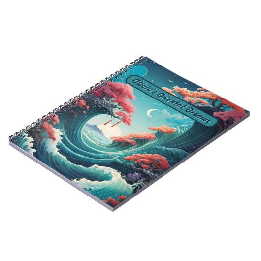 Oriental Turquoise Waves Cherblies-Notebook Notizblock (Linke Seite)