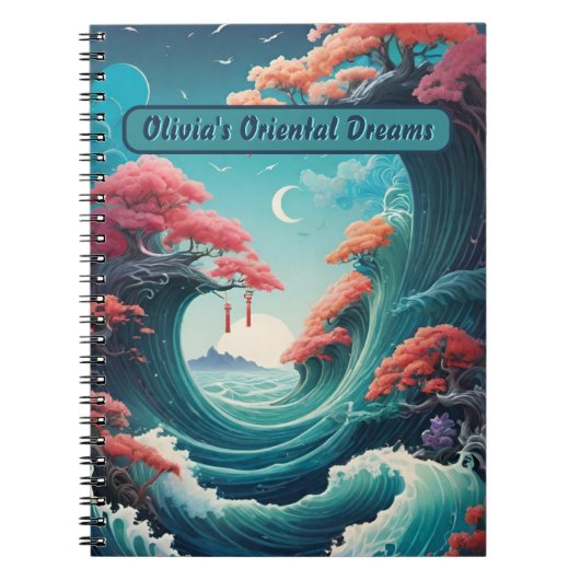 Oriental Turquoise Waves Cherblies-Notebook Notizblock (Vorderseite)