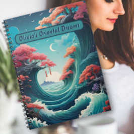 Oriental Turquoise Waves Cherblies-Notebook Notizblock