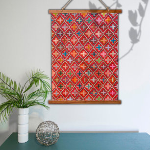 Oriental Vintag Crimson Red Turkish Kilim Rug Wandteppich Mit Holzrahmen