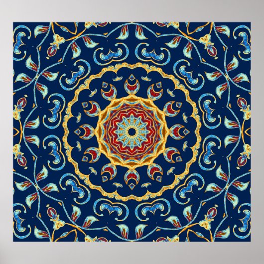 Oriental Watercolor Mandala Teppich Poster (Vorne)
