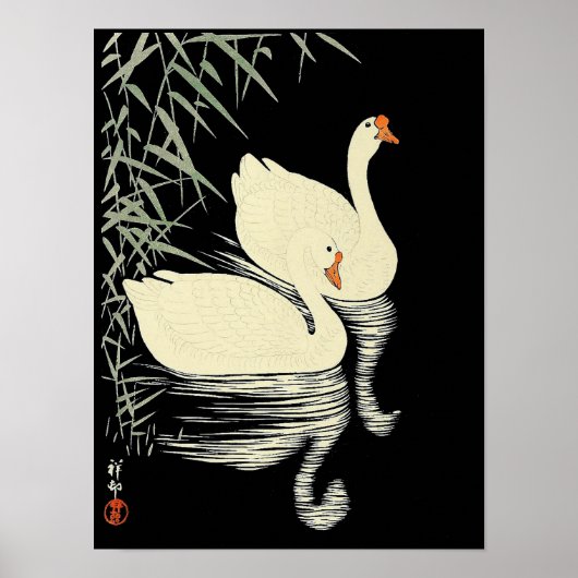 Oriental White Gese By Reeds von Ohara Koson Poster (Vorne)