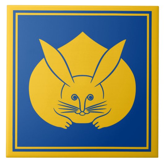Oriental Yellow Blue Japan Rabbit Mon Art Fliese (Vorderseite)