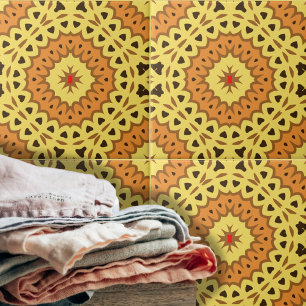 Oriental Yellow Orange Mosaic Geometric Muster Fliese