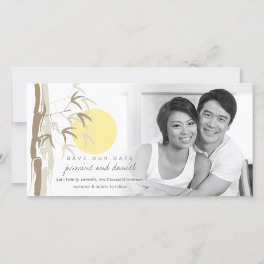 Oriental Yellow Sunrise Bamboo Zen Save the Date (Vorderseite)