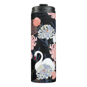 Orientale blühende Blume Schwanenmuster Thermosbecher
