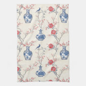 Orientale Eleganz: Blaues Porzellan und Blüten Geschirrtuch (Vertikal)