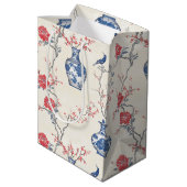 Orientale Eleganz: Blaues Porzellan und Blüten Mittlere Geschenktüte (Rückseite Schrägansicht)