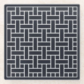 Orientale Navy Blau Weiß Japan Weaver Muster Glasuntersetzer (Vorderseite)