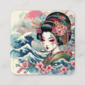 Orientale Schönheit Geisha Salon Aquarellbahn Kuns Quadratische Visitenkarte (Rückseite)