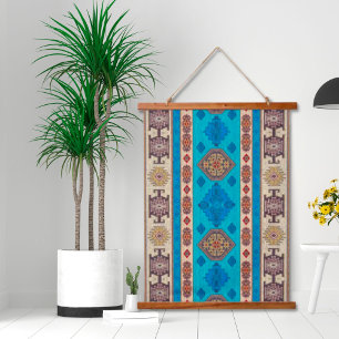 Orientaler Aqua-Blau-Gold-Türkischer Kilim-Wandbeh Wandteppich Mit Holzrahmen