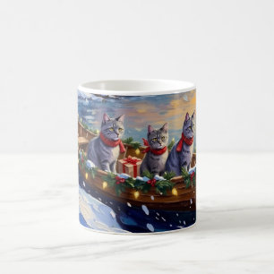 Orientaler Blaukatzen-Weihnachtsboot-Urlaub Kaffeetasse